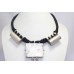 Women's necklace solid silver glass traditional tribal jewelry black thread C82